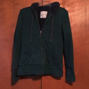 Women’s teal fuzzy lined zip up hoodie